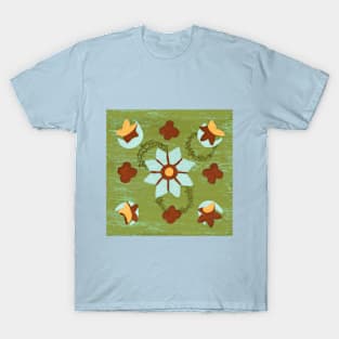 Flowers Abstract - Moss Green T-Shirt